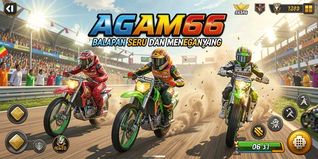 Tangkapan layar gameplay AGAM66, menunjukkan balapan yang mendebarkan di trek menantang.