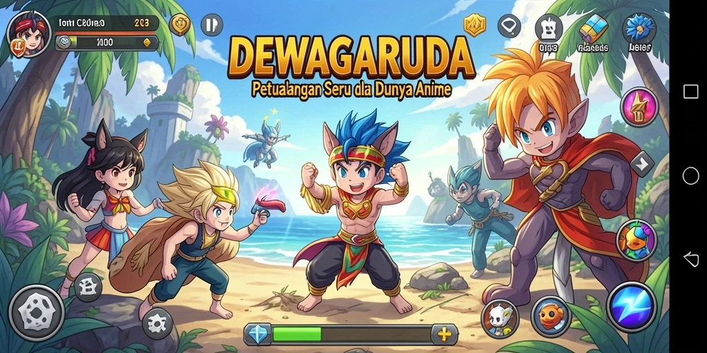 Tampilan gameplay menarik dengan karakter anime dinamis.