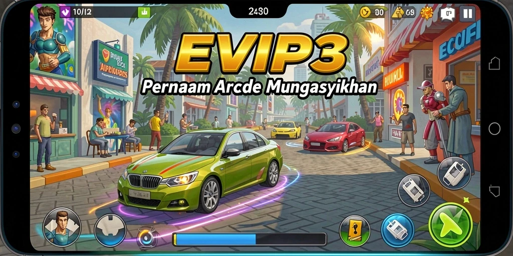Screenshot dari gameplay seru EVIP3 yang menunjukkan aksi arcade yang mendebarkan.
