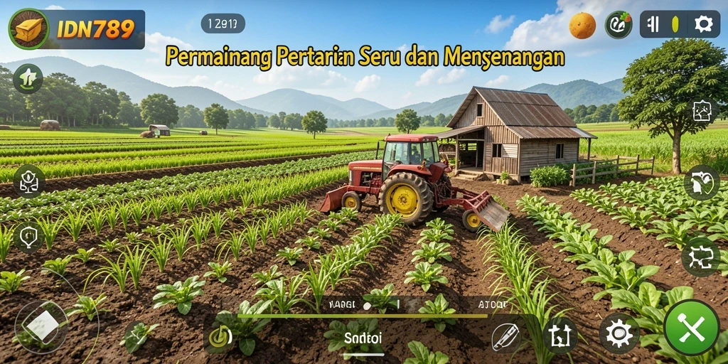 Tampilan gameplay <strong>IDN789</strong> yang memukau dengan kebun yang subur dan berwarna-warni.