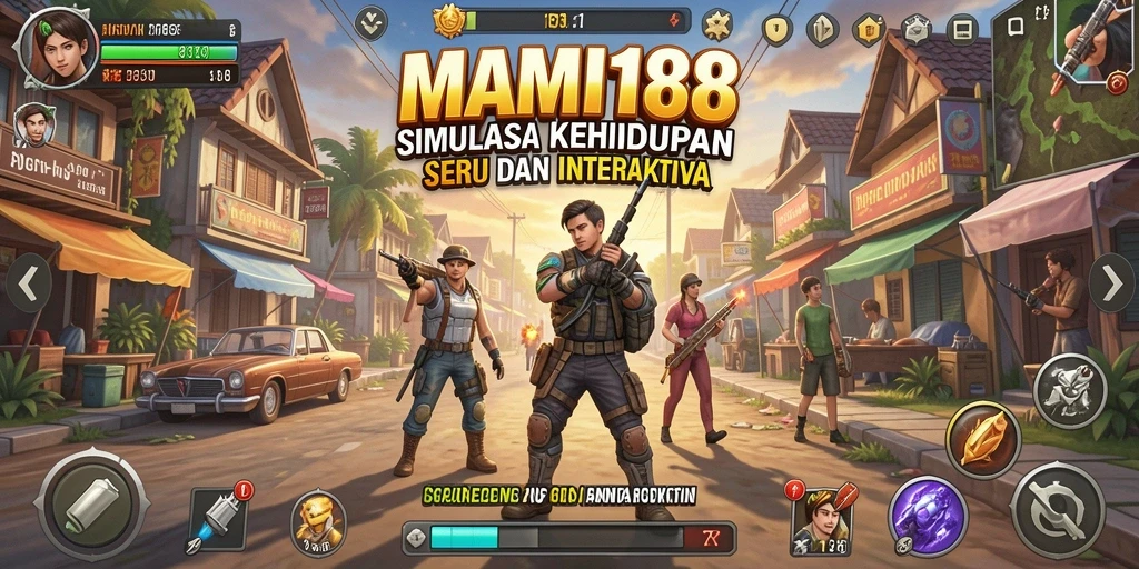 Screenshot gameplay MAMI188 menampilkan interaksi karakter dalam dunia simulasi.