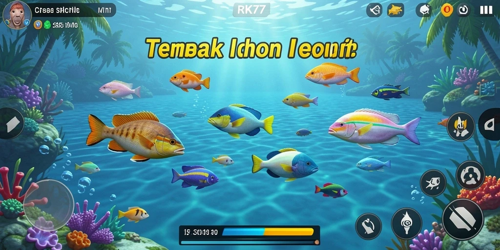 Tampilan seru gameplay Tembak Ikan RK77 yang menyenangkan.