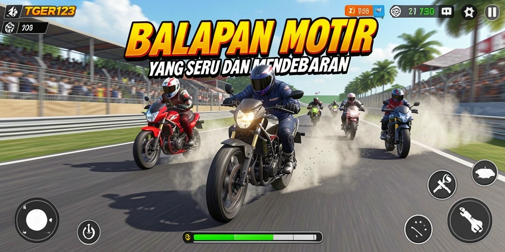 Gameplay TGER123 yang seru dalam balapan motor.